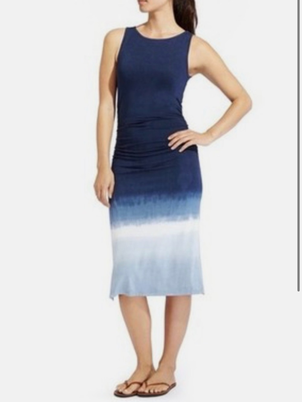 Athleta Sunkissed Midi Dress Ombre Ruched dress in Navy and Light Blue